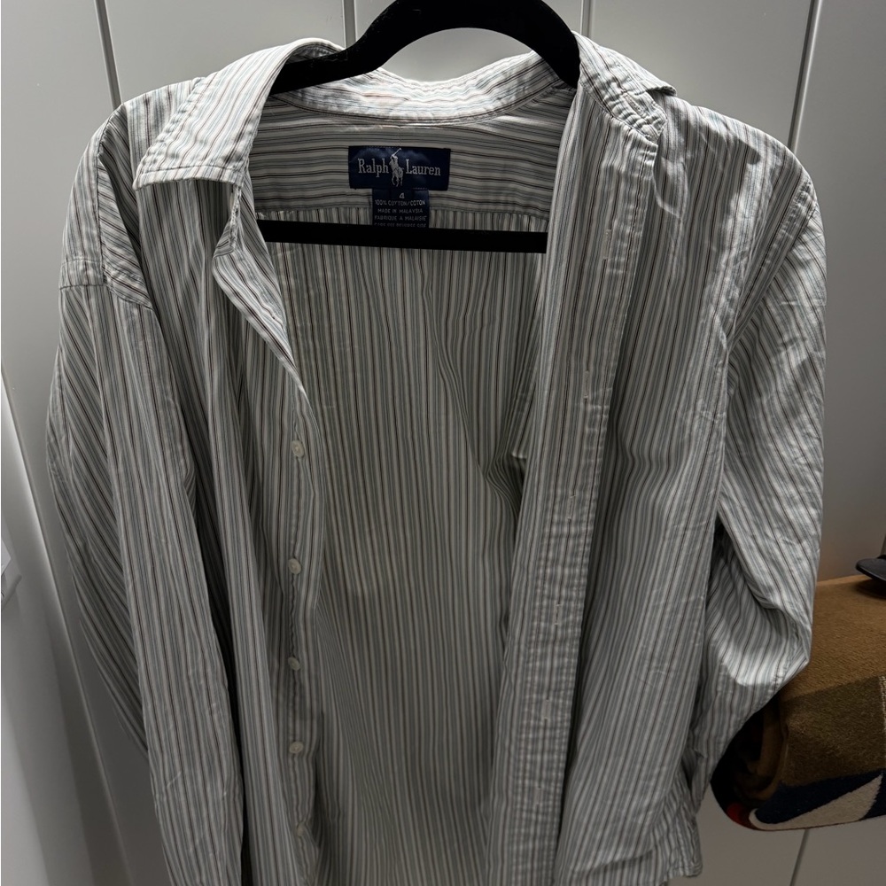 Ralph Lauren Classic Striped Button-Down Shirt - Light green/White